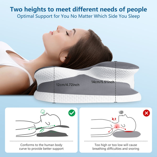 Cervical Neck Pillows for Neck and Shoulder, Odorless Memory Foam Pillow with Cooling Silk Case, Orthopedic Pillow Neck Support - Gray