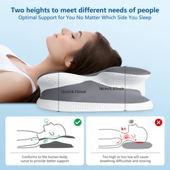 Cervical Neck Pillows for Neck and Shoulder, Odorless Memory Foam Pillow with Cooling Silk Case, Orthopedic Pillow Neck Support - Gray