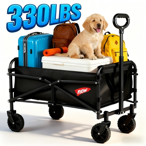 Large Heavy- Duty Folding Wagon- with All- Terrain Wheels, Utility Grocery Wagon, with Two Side, Sturdy Construction, Rolling Storage Cart for Camping, Shopping, Gardening & Outdoor Activities 70.1x39.12x44.96cm