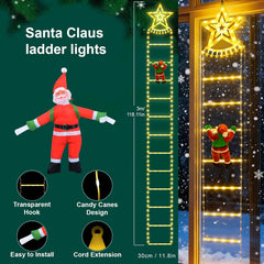 Fohil 9.8FT Christmas Ladder Lights with Top Star & Climbing Santa, Waterproof Outdoor Christmas Lights 8 Lighting Modes, Outdoor Christmas Decorations for Window Garden Wall Tree Xmas Decor