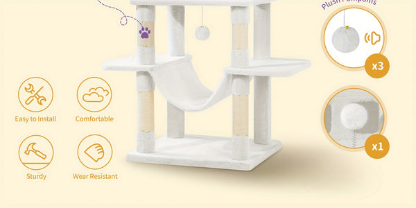 Cat Tree for Indoor Cats, 210cm Large Tall Cat Tower, Multi-Level Cats House with Condo, 8 Scratching Posts, Hammock, 4 Pom Poms