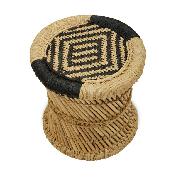 Interiors By Premier Handwoven Natural And Black Chair And Stool, Comfortable Rattan Design Armchair, Bamboo Chair