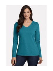 Ladies Womens V Neck Long Sleeve Plain Slim Fit Basic Top Stretchy T-Shirt 8-26