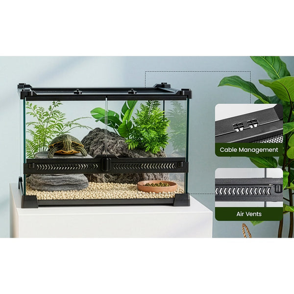 Glass Reptile Terrarium Insect Breeding Tank Vivarium Habitats for Lizards, Horned Frogs, Snakes, Spiders Reptile Glass Terrarium Tank Amphibians Box (Horizontal)