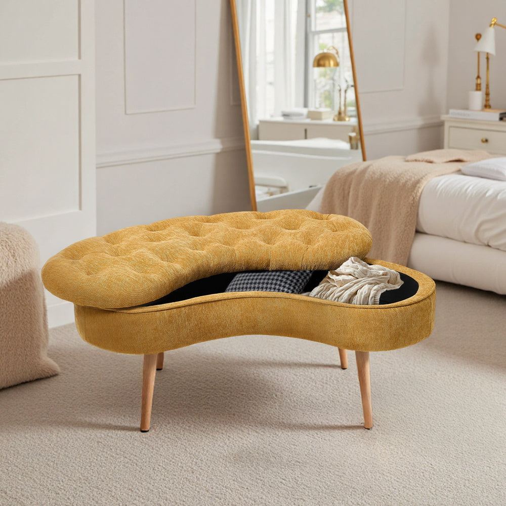 1pc Creative Curved Design Storage Stool, Sofa Stool for Home Living Room, Shoe Changing Stool At Entrance of The Entrance, Bedside Stool Storage Stool for Bedroom, Yellow, 103*39*45cm