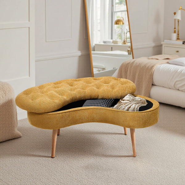 1pc Creative Curved Design Storage Stool, Sofa Stool for Home Living Room, Shoe Changing Stool At Entrance of The Entrance, Bedside Stool Storage Stool for Bedroom, Yellow, 103*39*45cm