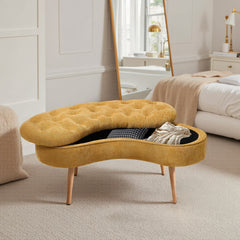 1pc Creative Curved Design Storage Stool, Sofa Stool for Home Living Room, Shoe Changing Stool At Entrance of The Entrance, Bedside Stool Storage Stool for Bedroom, Yellow, 103*39*45cm