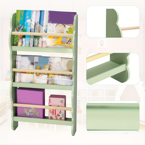 1pc Bookshelf Ledge | Book Organizer with Bookshelves, Pine E1 MDF, Green, Cubby Shelf, Freestanding, Suitable for Various Room Types