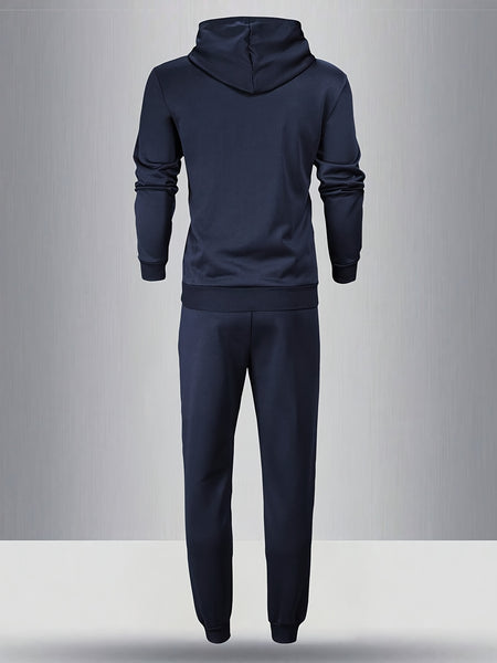 8pcs Men'S Hooded Sweatshirt + Sweatpants Autumn And Spring Casual Sports Suit Solid Color Plain Pullover Regular Long Sleeve Hoodie And Drawstring Elastic Waist Ribbed Ankle Pants