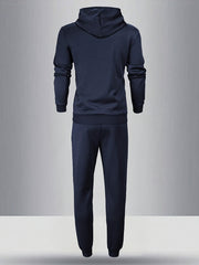 8pcs Men'S Hooded Sweatshirt + Sweatpants Autumn And Spring Casual Sports Suit Solid Color Plain Pullover Regular Long Sleeve Hoodie And Drawstring Elastic Waist Ribbed Ankle Pants