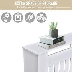 Radiator Cover Cabinet Large Small Wooden Radiator Cover, White Wood Painted MDF Cabinet Heater Cover Cabinet, Slats, Grill, Wood Top Shelf Easy Assembly for Living Room, Hallway, Bedroom Decoration