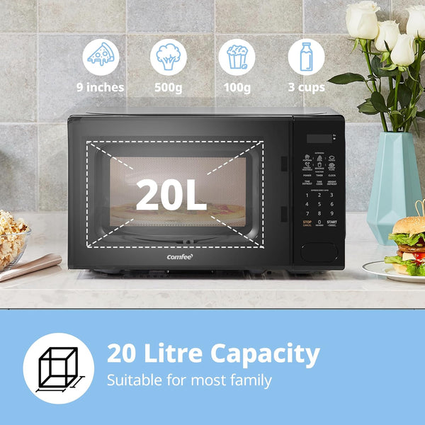 Midea COMFEE' 700W 20 Litre Digital Microwave Oven: Functional & Stylish for Any Kitchen, with 6 One-Touch Cooking Presets, Express Cook, 11 Power Levels, Defrost, Memory Function - Black