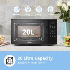 Midea COMFEE' 700W 20 Litre Digital Microwave Oven: Functional & Stylish for Any Kitchen, with 6 One-Touch Cooking Presets, Express Cook, 11 Power Levels, Defrost, Memory Function - Black