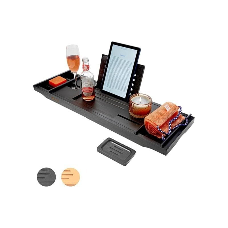 Luxury Bathtub Caddy Tray – Expandable Bath Table with Book, Tablet & Wine Glass Holder, Relaxing Spa Gift for Home