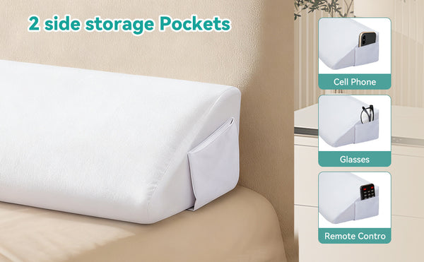 Full/Queen Size Bed Wedge Mattress Gap Filler Headboard Pillow to Fill the Gap Between Headboard and Mattress Supportive Foam Wedge with Washable Cover and Side Pocket