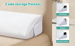 Full/Queen Size Bed Wedge Mattress Gap Filler Headboard Pillow to Fill the Gap Between Headboard and Mattress Supportive Foam Wedge with Washable Cover and Side Pocket