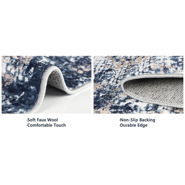 Capslpad Navy Blue Abstract Area Rug 200x300cm | Modern Short Pile Soft Faux Wool, Machine Washable, Non Slip, Minimalist Floor Mat for Living Room, Bedroom, Office, Kitchen Decor