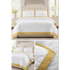 Monarch Polycotton Duvet Cover Set White with Border Trim in Black Grey Latte Charcoal Machine Washable Luxury Bedding
