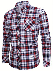 2pcs Set of Long-Sleeved Men'S Shirts, Autumn Men'S Clothing, Plaid Button- Shirts