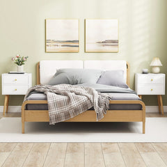 GYMAX Nightstand, Mid-century Modern Bedside Table with 2 Drawers, End Table with Solid Wood Support Legs for Small Spaces, Versatile in Living Room Bedroom, White