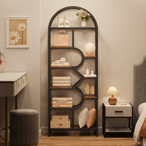 Arched Bookshelf, 9-Tier Metal Open Bookcase, Bookcase Display Racks, Modern Book Shelf for Living Room, Bedroom, Office, Geometric Display Shelf