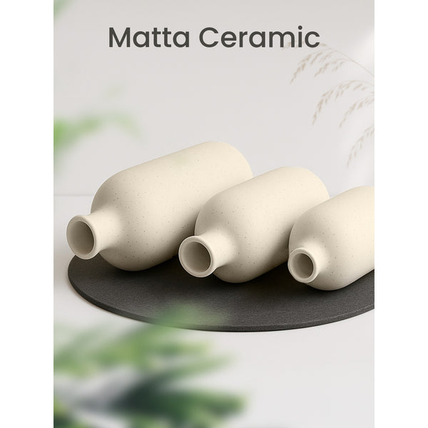 Set of 3 Small Ceramic Vases for Home Decor Table Centrepieces Rustic Farmhouse Style, Mini Decorative Vases (White)