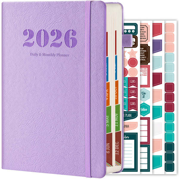 2026 Diary, A5 Diary Planner Daily and Monthly, Diary Page a Day Form January 2026 to December 2026, with Monthly Tabs | 4 Planning Stickers | Inner Pocket, 21.5 X 14.5cm