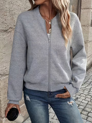 Solid Color Casual Zip-Up Cardigan Jacket