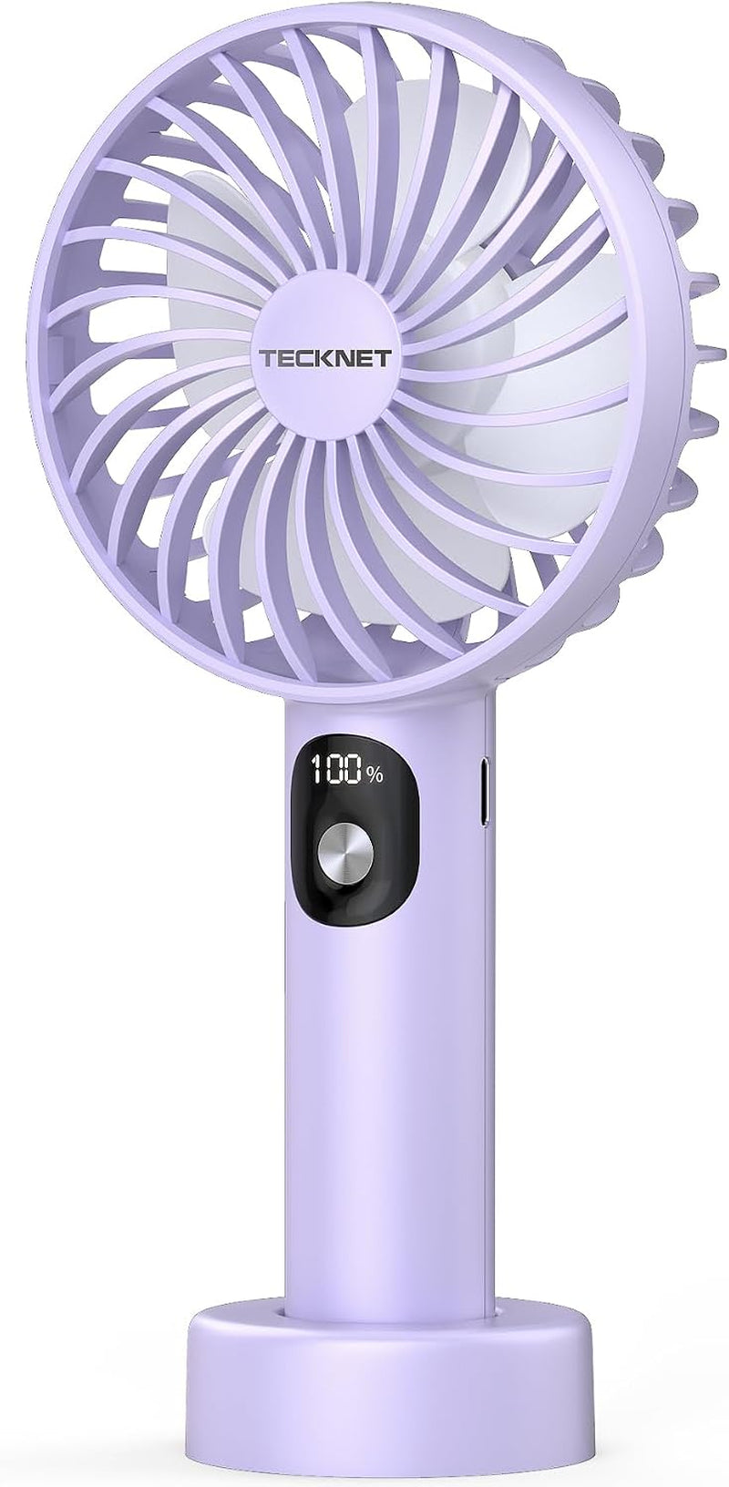 TECKNET Handheld Fan, Portable USB Hand Held Fan Rechargeable with LED Display, Mini Hand Fan 3 Speed Battery Operated Detachable Base Cooling Desk Fans Handheld for Home Office Bedroom Outdoor