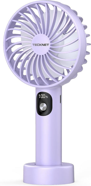 TECKNET Handheld Fan, Portable USB Hand Held Fan Rechargeable with LED Display, Mini Hand Fan 3 Speed Battery Operated Detachable Base Cooling Desk Fans Handheld for Home Office Bedroom Outdoor