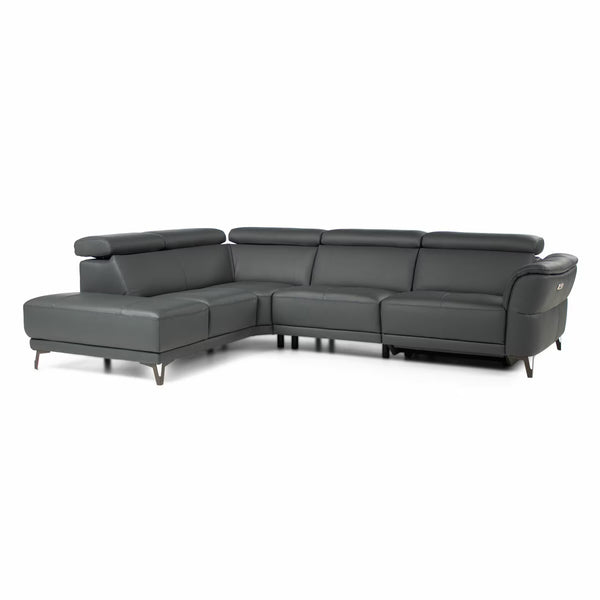 Nicoletti Charleston Blue Leather Power Reclining Corner Sofa with Chaise in 2 Configurations