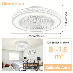 [Smart Ceiling Fan]Low-profile Ceiling Fan with Dimmable Light And Remote Control, Modern Smart LED Ceiling Fan with Lamp, 50.8cm, Dimmable, 3000-6500K, 6 Wind Speeds, Timer, Memory Function, Lamp with Fan for Living Room, Bedroom, And Dining Room