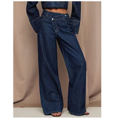 [2026SS] Women's New Stretchy Wide Leg Jeans, Loose Straight Blue Jeans, Washed Denim Trousers with Pockets, High Waisted Tummy Control Comfort Pantalones, Street Style Ladies' Outfit, Female Baggy Casual Pants for Work, Travel and Office.