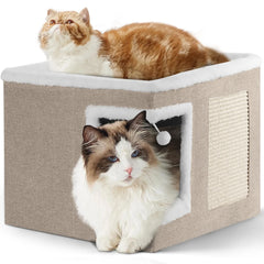 1pc Large Cat Cube House Cosy Foldable Bed Pet Cave Furry Soft Cushions Scratch Pads 42X42X36CM