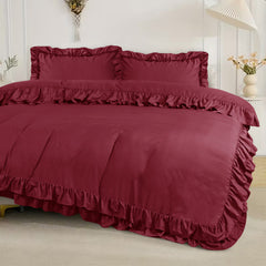 3-Piece Ruffle Frilled Duvet Cover Set – Soft, Comfortable Bedding with Pillowcases, Button Closure, Elegant Layered Design
