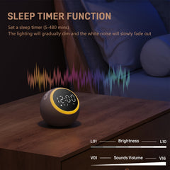 White Noise Sound Machine - With Nightlight & Alarm Clock - 25 Soothing Sounds, 16 Levels Adjustable Volume, Timer Therapy, Sleep Aid - Ideal For Sleep, Relaxation, Focus, Dimmable Night Light Alarm Clock For Bedroom