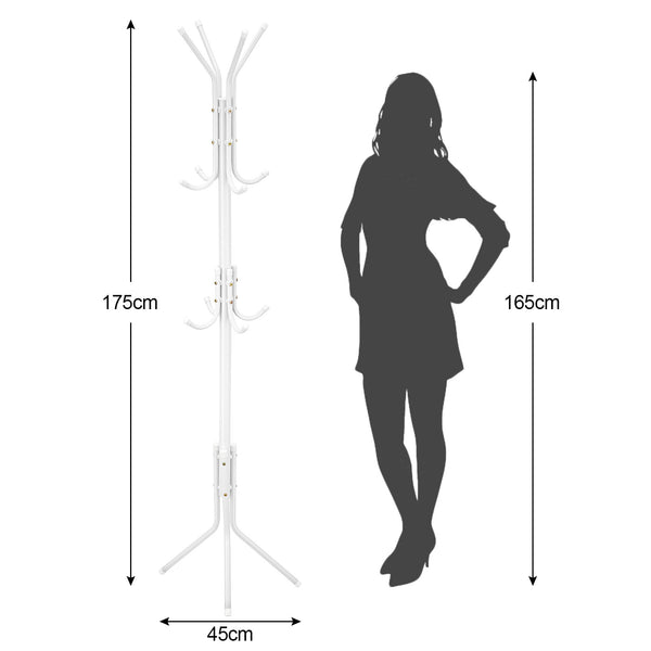 Coat Rack Stand 3-Tier 175cm Tall Metal Coat and Hat Stand with 12 Hooks for Living Room, Bedroom & Hallway