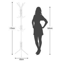 Coat Rack Stand 3-Tier 175cm Tall Metal Coat and Hat Stand with 12 Hooks for Living Room, Bedroom & Hallway