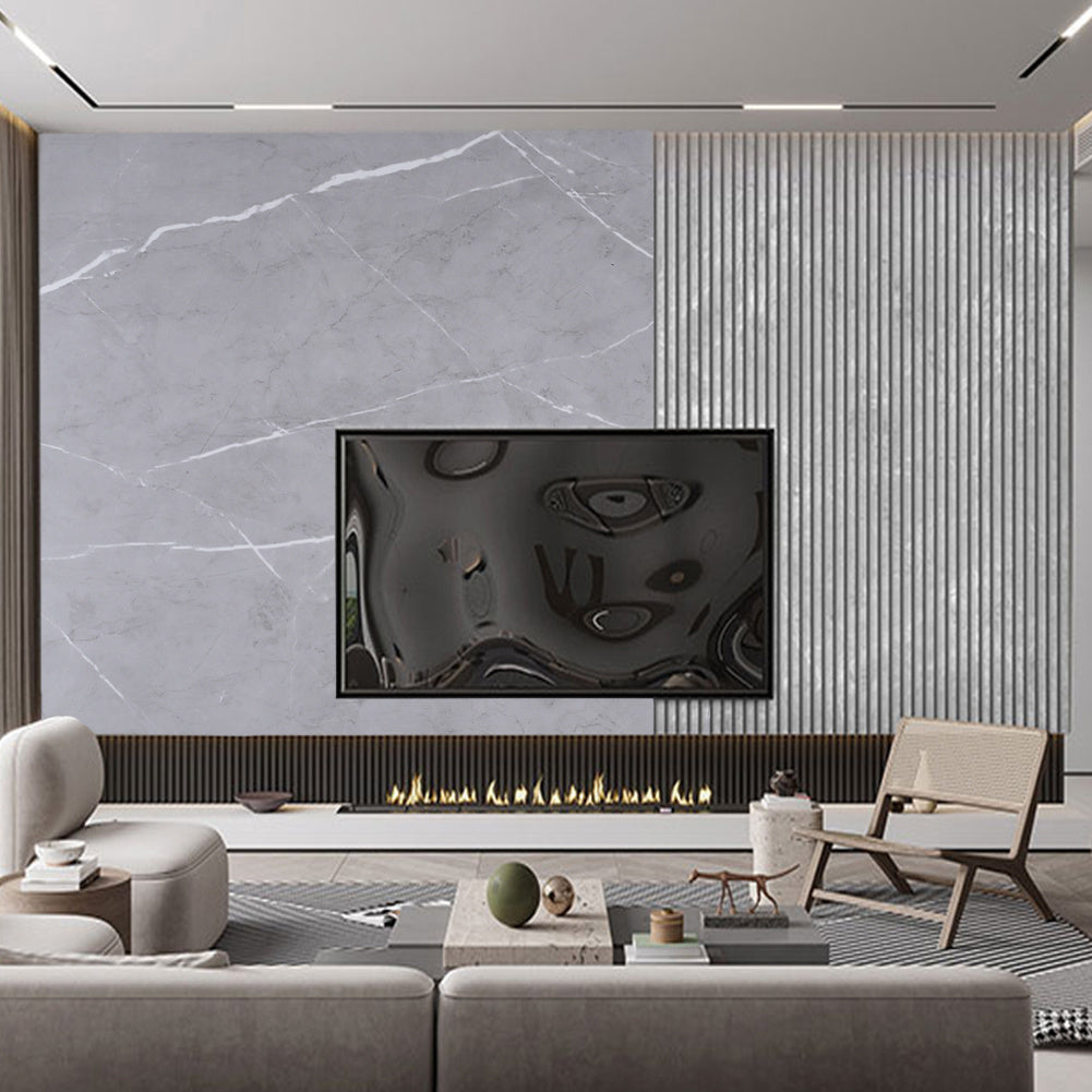 300CM x 60CM, 3D Marble Wall Tiles Roll, Self-Adhesive Foam Wall Stickers, Glossy Finish Grey Marble Effect Wallpaper Roll, PVC Marble Look Wall Tiles Stickers, Thickened Design, Living Room TV Backdrop Home Decoration Wall Panels, Peel and Stick, Easy to