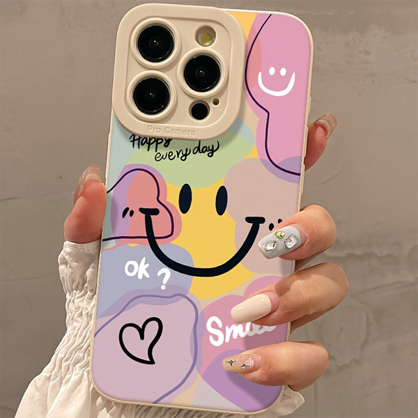 Phone Case: White Pupil Joyful Face Unisex Fashion Durable Case with Shockproof Protection and Lens Cover, for iPhone 17 Promax/Pro/ Air, 16 Plus, 15, 14 Pro Max, 13, 12 and Galaxy/XIAOMI.Gift for Friends, Boys, Girls or Family.