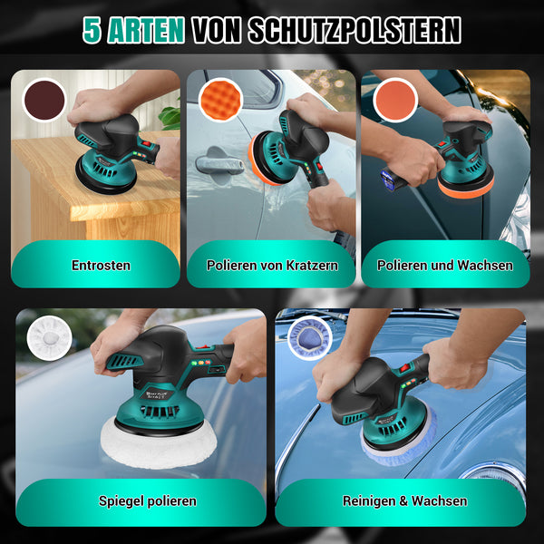 Cordless Car Buffer Polisher Machine Kit with 2X Rechargeable Batteries, 8 Variable Speed 2800-5500RPM, Portable Polishing Waxer for Detailing/Waxing Polishing Kit for Car Detailing Scratch Removing