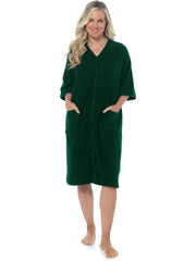 KAV Super Soft 100% Cotton Robe Womens Dresses - Towelling Shower Wrap Gown - Ladies Adjustable Towel Bathrobe for Housecoat, Nightwear, Lounge, Spa Bath with Zipper and Pocket