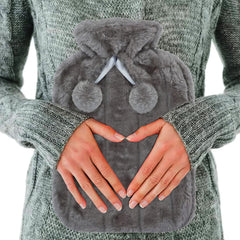 Hot Water Bottle, Large 2L Natural Rubber Hot Water Bottle, Soft Breathable Fabric, Winter Warmth for Men & Women with Warm Faux Fur Fleece Knitted Cover (Charcoal Grey)
