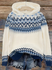 Women's Winter Hooded Jacquard Sweatshirt Style Glacier Snow Mountain Chunky Elegant Fashionable Comfortable Casual Vintage Commuter Soft Slim-Fit Top