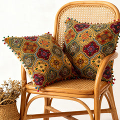 18x18 Inch Reversible Turkish Pattern Pillows (Set of 2 with Inserts) - Romantic Turkey Boho Floral Double Sided Design, Premium Polyester Cover & Fill, Decorative Accent Pillows for Sofa, Chair, Bedroom