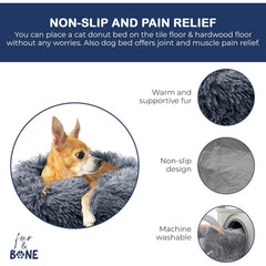 40/50/60/70cm Round Plush Donut Dog/Cat Bed Cuddler Pet Cushion Self-Warming Bed Washable Dog Bed with Non-Slip and Waterproof Bottom Calming Dog Bed