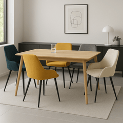 MOF Set of 4 Dining Chairs with Armrests - Mid-Century Upholstered Dining Chairs with Soft Cushioned Seat & Black Metal Legs for Dining Room, Living Room, Kitchen or Vanity Chair