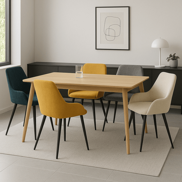 MOF Set of 4 Dining Chairs with Armrests - Mid-Century Upholstered Dining Chairs with Soft Cushioned Seat & Black Metal Legs for Dining Room, Living Room, Kitchen or Vanity Chair