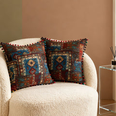 18x18 Inch Reversible Turkish Pattern Pillows (Set of 2 with Inserts) - Romantic Turkey Boho Floral Double Sided Design, Premium Polyester Cover & Fill, Decorative Accent Pillows for Sofa, Chair, Bedroom