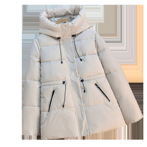 Women'S Thickened Warm Hooded Jacket for Autumn & Winter - Featuring Zipper, Fashionable Casual Adjustable Waistband, Mid-Length Puffy Coat, Suitable for Cold Autumn & Winter Days, Daily Commuting, Outdoor Activities
